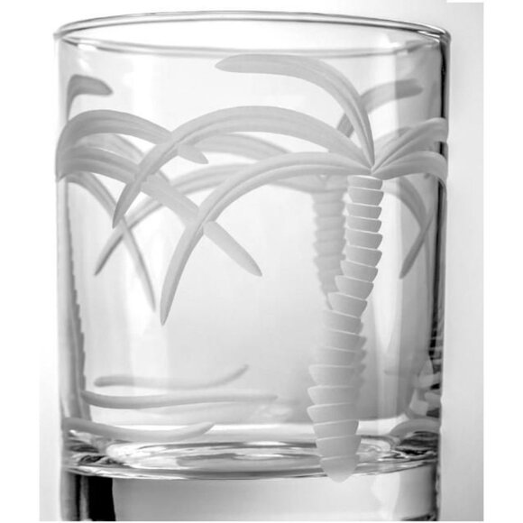 Rolf Glass Palm Tree Double Old Fashioned Glass 13oz | Etched Coastal Barware - Picture 4 of 4